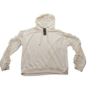 Chloe & Katie Women  Ruffle Sleeve Hoodie‎ Sweatshirt Top Size M Cream